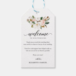 Magnolia Floral Bouquet Wedding Script Willkommen Geschenkanhänger