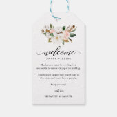 Magnolia Floral Bouquet Wedding Script Willkommen Geschenkanhänger (Rückseite)