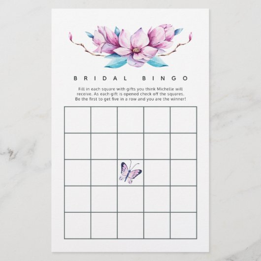 Magnolia Floral Brautparty Bingo (Vorderseite)