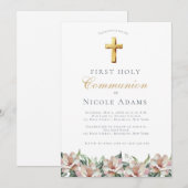 Magnolia Floral First Communion  Einladung (Vorne/Hinten)