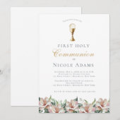 Magnolia Floral First Communion  Einladung (Vorne/Hinten)