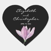 Magnolia Floral Gastgeschenk Hochzeit auf schwarz Herz-Aufkleber (Vorderseite)
