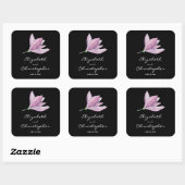 Magnolia Floral Gastgeschenk Hochzeit auf schwarz Quadratischer Aufkleber (Blatt)