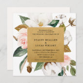 Magnolia Floral Gold Einladungen (Vorne/Hinten)