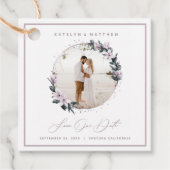 Magnolia Floral & Mauve Circle Foto Save The Date Geschenkanhänger (Vorderseite)