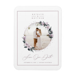Magnolia Floral & Mauve Circle Foto Save The Date Magnet