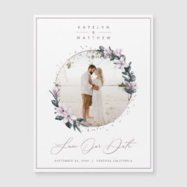 Magnolia Floral & Mauve Circle Foto Save The Date Magnetkarte