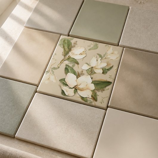 Magnolia Floral Print Decorative Tile Fliese