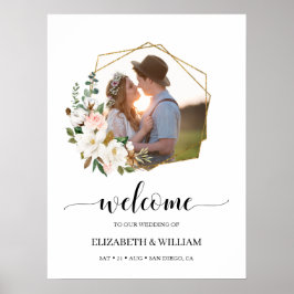 Magnolia Floral Script Foto Wedding Welcome Sign Poster
