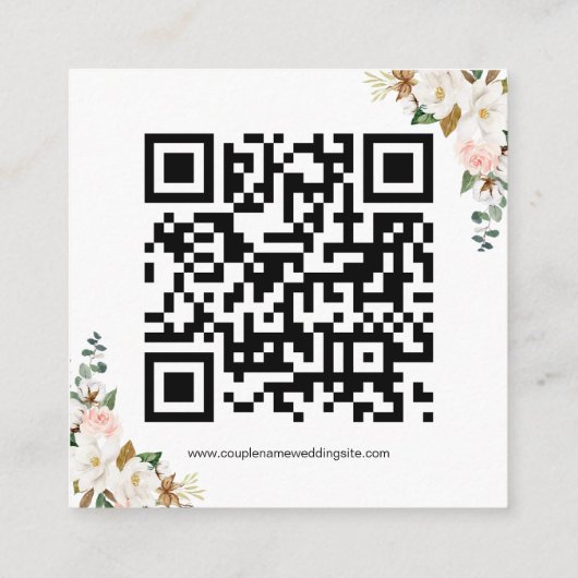 Magnolia floral Script QR Code Wedding RSVP Card Begleitkarte (Rückseite)