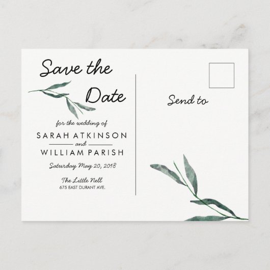 Magnolia Floral Wasserfarbe Save the Date Postkart Ankündigungspostkarte (Rückseite)