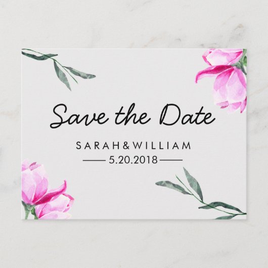 Magnolia Floral Wasserfarbe Save the Date Postkart Ankündigungspostkarte (Vorderseite)
