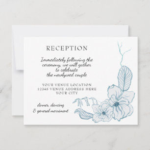 Magnolia Floral Watercolor Blau n Weißer Empfang RSVP Karte