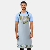 Magnolia Floral Watercolor Dusty Blue Mama Küche Schürze (Getragen)
