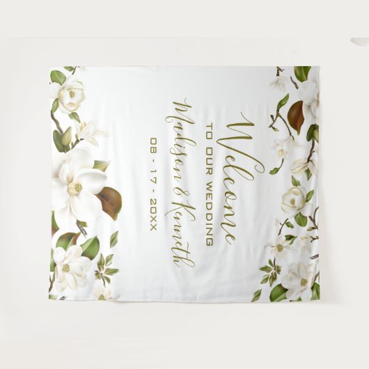 Magnolia Floral Wedding Background Wandteppich (Vorderseite (Horizontal))