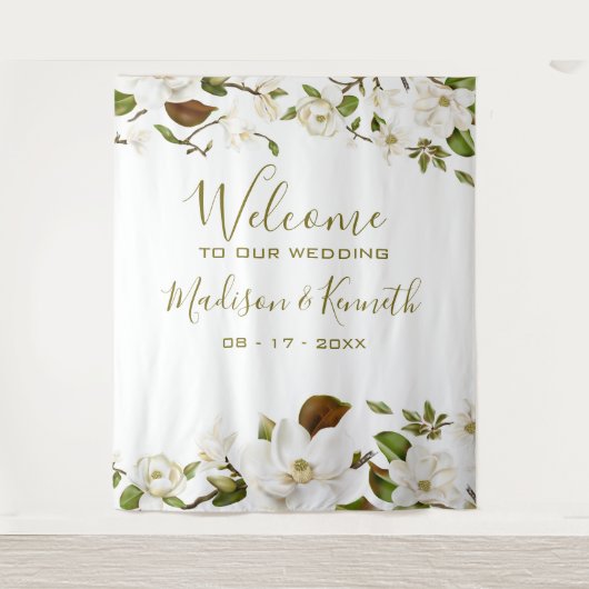 Magnolia Floral Wedding Background Wandteppich (Vorderseite)