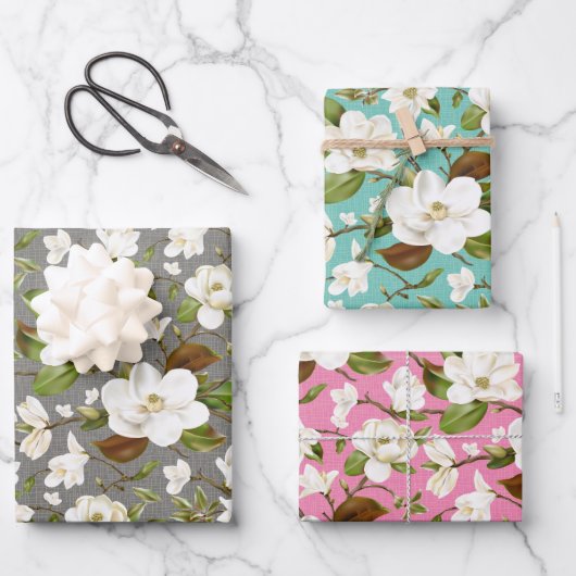 Magnolia Floral Wedding Geschenkpapier Set (Vorderseite)