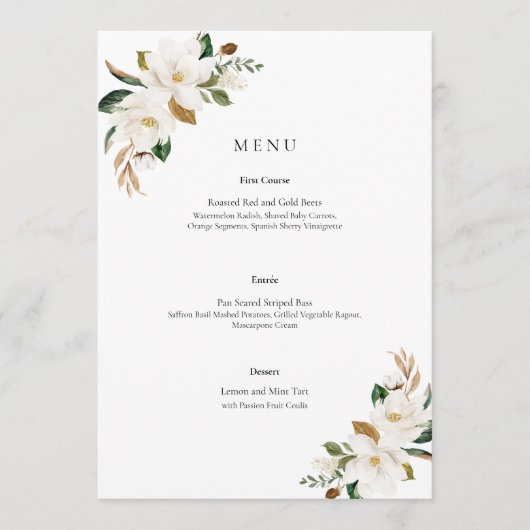 Magnolia Floral Wedding Menu Menükarte (Vorderseite)