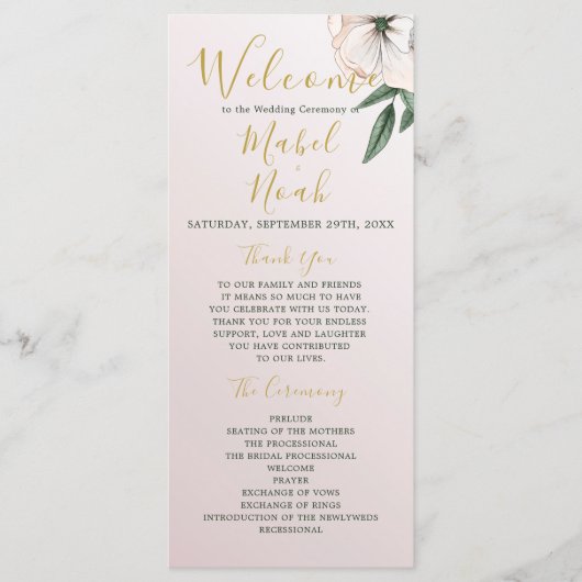 Magnolia Floral Wedding Welcome Program Menükarte (Vorderseite)