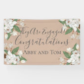 Magnolia Floral White Green Pink Verlobung Banner (Horizontal)