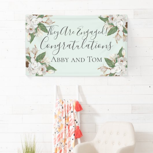 Magnolia Floral White Green Verlobung Banner (Insitu)