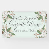 Magnolia Floral White Green Verlobung Banner (Horizontal)