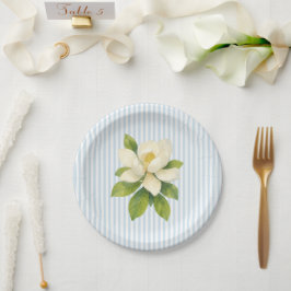 Magnolia Flower Custom Wedding Blue Stripe Pappteller