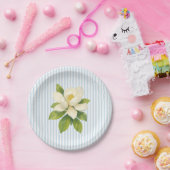 Magnolia Flower Custom Wedding Blue Stripe Pappteller (Party)