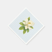 Magnolia Flower Custom Wedding Blue Stripe Serviette (Ecke)