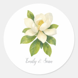 Magnolia Flower Custom Wedding Monogram  Runder Aufkleber