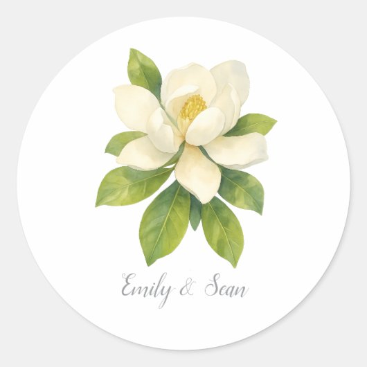 Magnolia Flower Custom Wedding Monogram  Runder Aufkleber (Vorderseite)