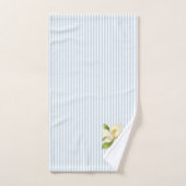Magnolia Flower Painting Blue Stripe Badhandtuch Set (Handtuch)