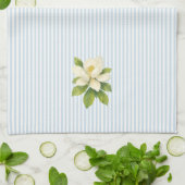 Magnolia Flower Painting Blue Stripe Geschirrtuch (Gefaltet)