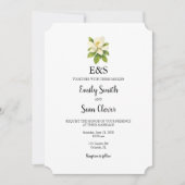 Magnolia Flower Wedding Monogram Blue Stripe Einladung (Vorderseite)