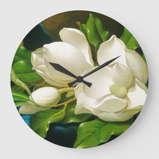 Magnolia Flowers Wall Clock Große Wanduhr (Vorderseite)