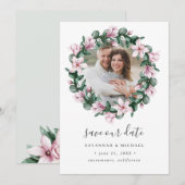 Magnolia Frame Wreath Foto Hochzeit speichern Sie  Save The Date (Vorne/Hinten)