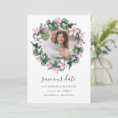 Magnolia Frame Wreath Foto Hochzeit speichern Sie  Save The Date (Stehend Vorderseite)