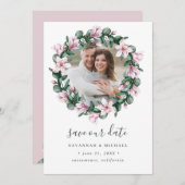 Magnolia Frame Wreath Foto Hochzeit speichern Sie  Save The Date (Vorne/Hinten)