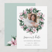 Magnolia Frame Wreath Foto Hochzeit speichern Sie  Save The Date (Vorne/Hinten)