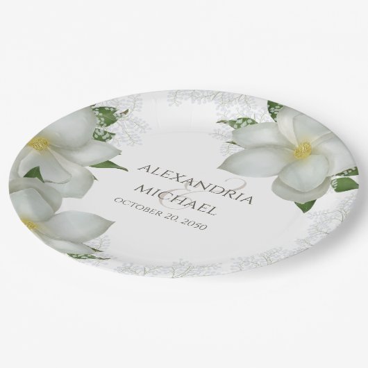 Magnolia Frische Pasta machen Blume Pappteller (Schrägansicht)