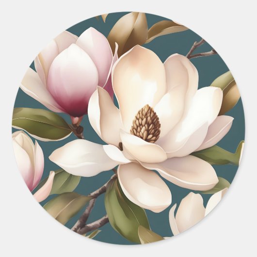 Magnolia Frühlingsfloralmuster Runder Aufkleber (Vorderseite)