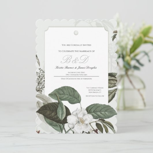 Magnolia Garden Scalloping Edge Wedding Einladung (Stehend Vorderseite)