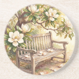 Magnolia-Gartenbank-Aquarell-Blumen-Untersetzer Getränkeuntersetzer