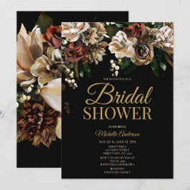 Magnolia Gold und Schwarzes Floral Brautparty Einladung