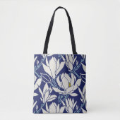 Magnolia-Grafik im Indigo-Muster Tasche (Vorderseite)
