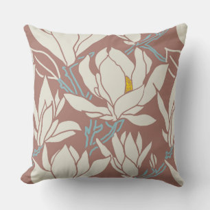 Magnolia-Grafik im Mauve-Muster Kissen