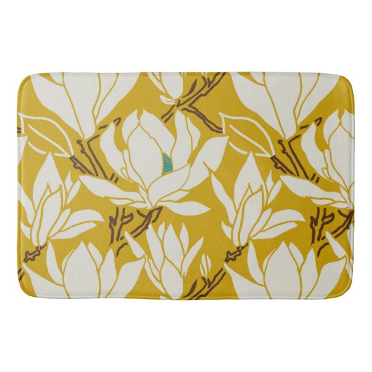 Magnolia-Grafik im Senfmuster Badematte (Vorderseite)