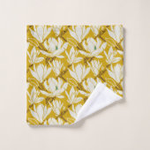 Magnolia-Grafik im Senfmuster Badhandtuch Set (Waschlappen)