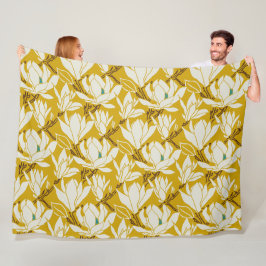 Magnolia-Grafik im Senfmuster Fleecedecke