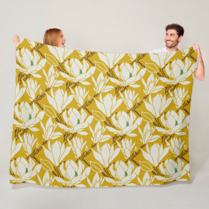 Magnolia-Grafik im Senfmuster Fleecedecke